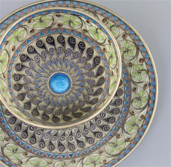 An early 20th century Norwegian silver, enamel and plique a jour cup and saucer, by Marius Hammer, saucer 10.6cm.